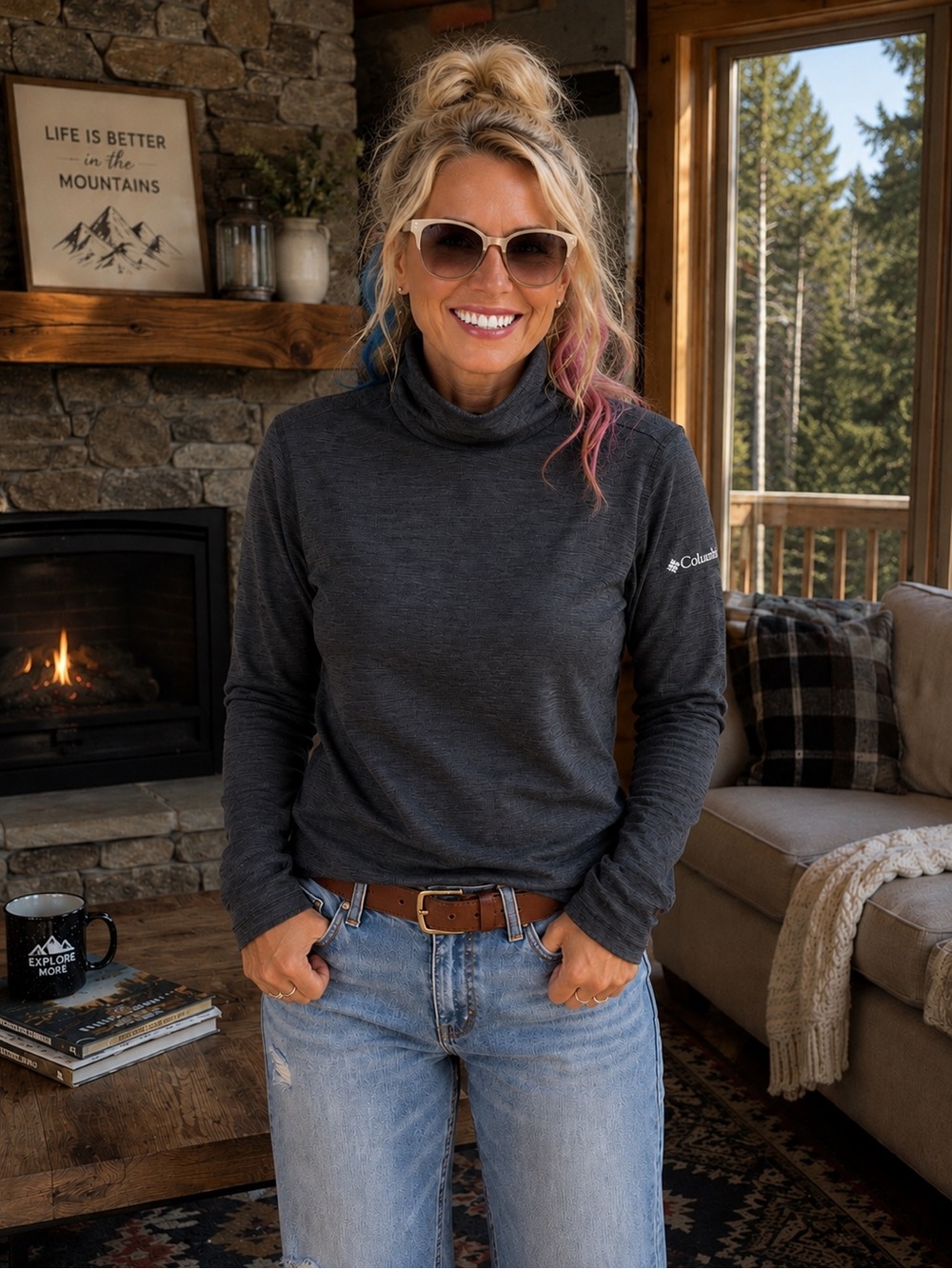 Columbia Women’s L Charcoal Turtleneck Stretch Performance Top